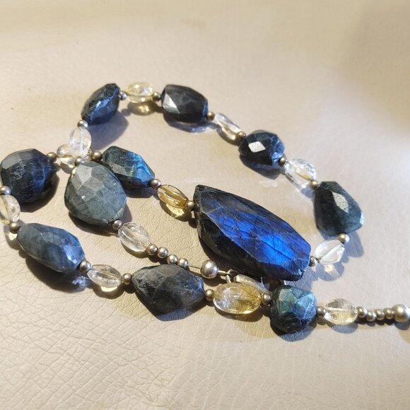 Sterling Silver Labradorite Necklace Blue Large Stone Artisan Natural Gemstone - Picture 9 of 16